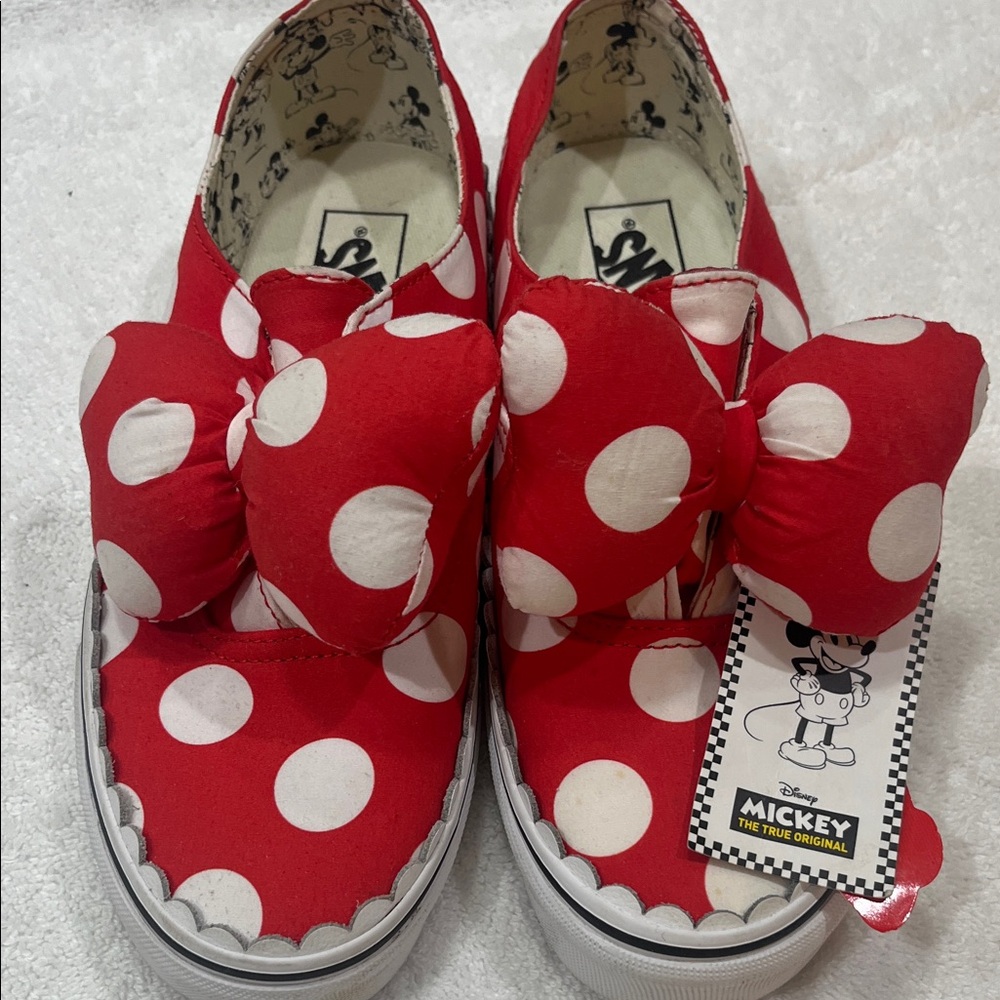 Women’s Disney Vans  Red Polka Dot Bow Slip-On Shoes - Disney Mickey